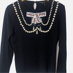 Alberto Makali designer embellished bow rhinestone holiday sweater size L NWOT